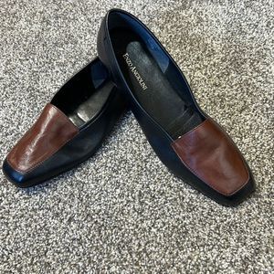 Enzo Angiolini black and brown leather flats, loafer slip on, size 8.5
